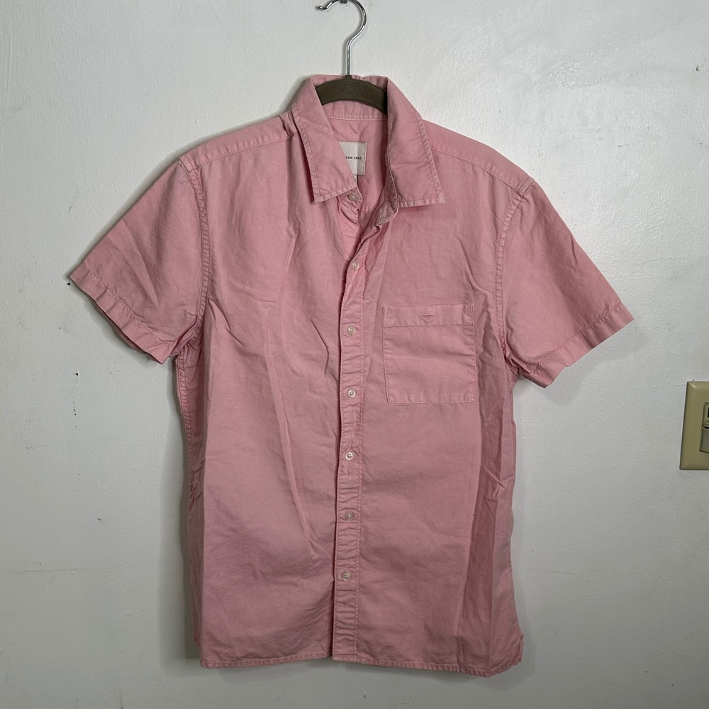 American Eagle Mens‎ Pink Short Sleeve Button Down Cotton Shirt Single Pocket M